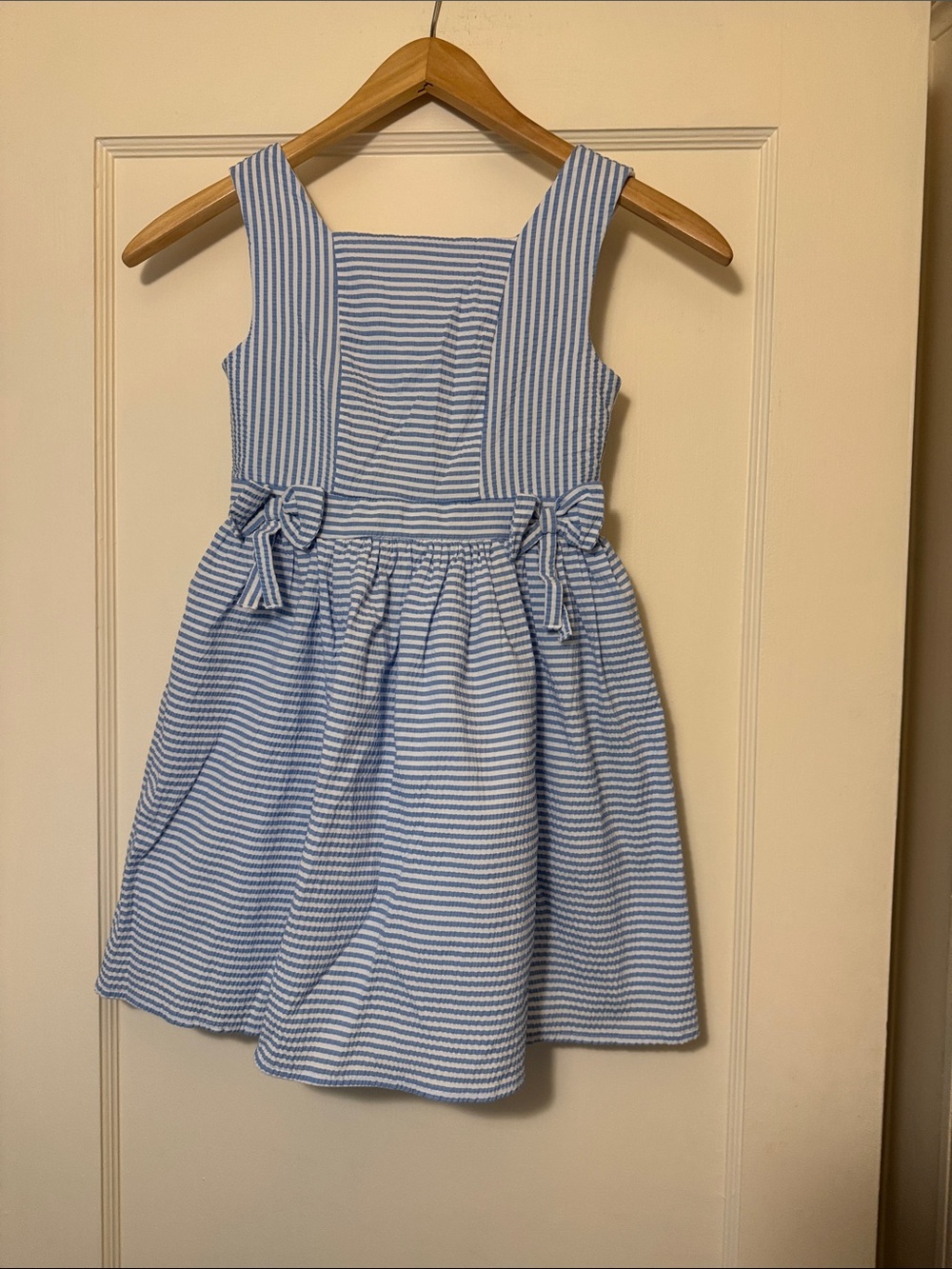 BTWEEN size 7 Blue & White Striped Girls' Sundress with Bow Details seersucker